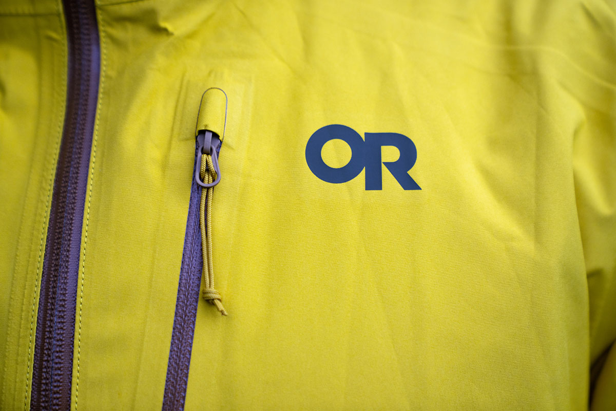 Outdoor Research Foray II GTX rain jacket (logo closeup)